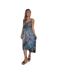 Boho Style Women Midi Dress Rayon Tie Dye Pattern Sleeveless V-Neck Black Grey Resort Wear Dress - Product Image 4