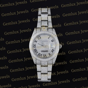 Luxury Wear Pass Tester Diamond Full White Auto Date Roman Dial D VVS Fully Iced Out Moissanite Diamond Hip Hop <b>Watch</b> For Men - Product Image 1