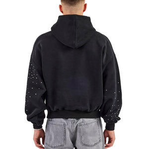 Trendy <b>Black</b> Rhinestones <b>Hoodie</b> Pullover 100% Cotton Oversized Printing Custom Hoodies Manufacturers Heavyweight Hoodies for <b>Men</b> - Product Image 5