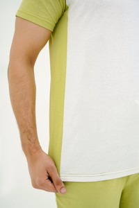 Slogan Green White Summer Formal Solid Breathable 100% Cotton <b>Knitted</b> Short <b>Set</b> - Product Image 3