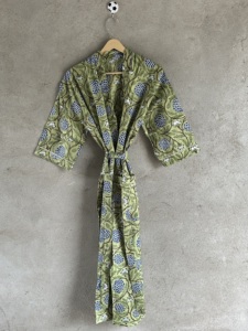 Hand Printed Cotton V-neck 240g <b>Kimono</b> Robe Women's Long Sleeve Summer Front Bathgown Beach Wear <b>Cover</b>-<b>Up</b> Indian Style - Product Image 1