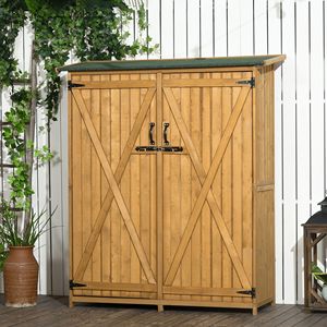 Armadio da Giardino in Legno Naturale per Attrezzi con Tetto Impermeabile e Porte Chiudibili a Chiave - 3 Ripiani - Product Image 2
