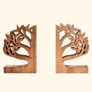 Porte-livres décoratifs en bois sculpté (2 pièces) – Présentoir d'étagère Art Déco pour adultes, maison et bureau - Product Image 1