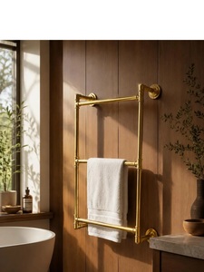 Porte-serviettes mural double niveau en laiton traditionnel, forme rectangulaire, support de rangement pour salle de bain, finition noire, rotatif et coulissant - Product Image 5