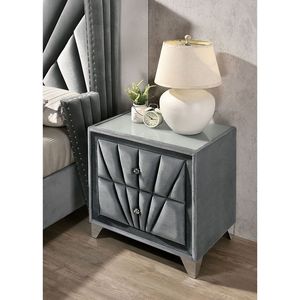 Comodino Rivestito in Tessuto Grigio con 2 Cassetti - Product Image 2