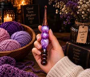 Crochets en bois faits main durables avec perles en résine violette 3,5 mm-6 mm – Outils de tricot pour loisirs créatifs – Artisanat ethnique et d'art populaire - Product Image 3