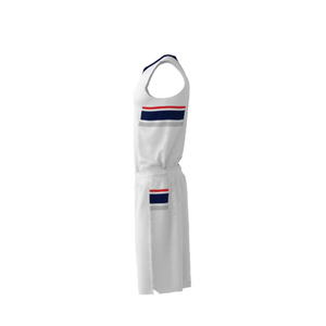 Ensemble uniforme de basket-ball blanc pour hommes, avec maillot sans manches et short à rayures bleues et rouges, en polyester respirant, taille adulte - Product Image 2