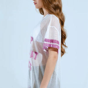 Jersey de Fútbol Americano Extra Grande para Mujer, Diseño con Letras de Pedrería, Ligero, Transpirable, Malla, Proveedor Mayorista OEM - Product Image 4