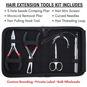 Nouveau kit d'outils pour extensions capillaires : Pince à sertir 3 trous, Pince de retrait MicroLink, Crochet de tirage, Boucle de mise en fil, Mini ciseaux, Aiguille courbée - Product Image 2