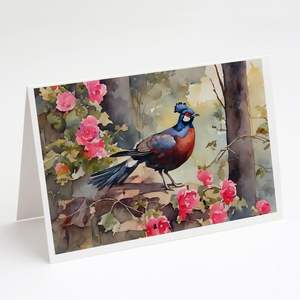Whimsical Pheasant A7 Tamaño 5x7 Tarjetas de notas en blanco Paquete de 8 tarjetas de felicitación con sobres - Product Image 1
