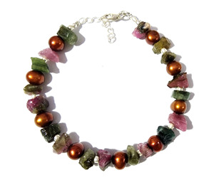 Natural Tourmaline & Pearl <b>Bracelet</b> for Women, Handmade Gemstone Beaded <b>Bracelet</b>, <b>Adjustable</b> Crystal Jewelry, Boho Gift for Her - Product Image 1