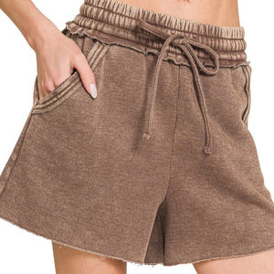 Shorts pour femmes de haute qualité, dernier design, effet délavé, 100% coton, logo imprimé personnalisé avec cordon, respirants. - Product Image 4