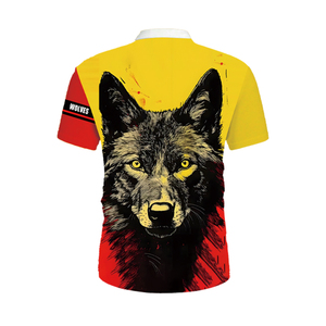 Camiseta Polo para Hombre con Estampado de Lobo 3D |   Camiseta con Cierre y Gráfico Sublimado en Amarillo y Rojo |   Camiseta Deportiva Informal de Manga Corta Personalizada y Transpirable - Product Image 4
