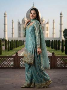 <b>Book</b> Now Latest New Design Winter Evening Party Special High Quality Pure Silk Fabric Salwar Kameez Faux Fur Lining Customized - Product Image 2