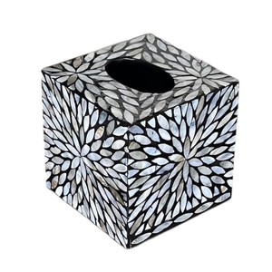Handmade Wooden Tissue Box with Mother of Pearl Inlay for Home Decor - Product Image 1