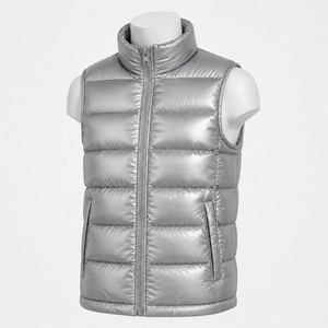 Men's Silver Metallic Puffer Vest Stand Collar Zipper Sleeveless Down Waistcoat Windproof Winter <b>Gilet</b> - Product Image 1