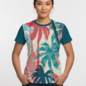 Men's Short Sleeve Tropical Palm <b>Tree</b> Print T-Shirt Regular Fit Casual O-Neck 100% Polyester Knitted Breathable Design - Product Image 4