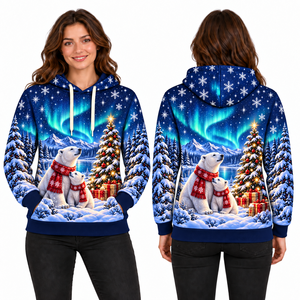 Women's Christmas Windproof Fleece Streetwear Hooded Sweatshirt Full Sleeve Knitted Winter Pullover with Pockets - Product Image 2