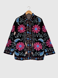 Veste en velours noir brodée, manches longues, motif géométrique, broderie à la main, vêtements d'automne pour adultes - Product Image 1