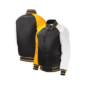 Chaqueta Universitaria Azul Satinado de Alta Calidad al por Mayor para Hombre, Chaqueta Letterman Personalizada con Botones a Presión - Product Image 5