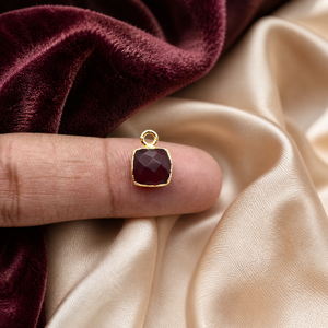 Faceted <b>Garnet</b> Charm Gold Electroplated Pendant | Cushoin Pendant Red Stone for Jewelry Making & Healing Gifts - Product Image 1