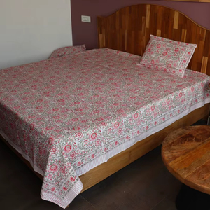 ชุดเครื่องนอนผ้าฝ้ายแคมบริคพิมพ์ลายบล็อกด้วยมือสไตล์วินเทจ พร้อมปลอกหมอน ตกแต่งบ้านสไตล์โบโฮชิค - Product Image 1