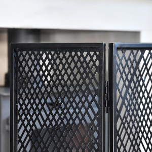 Paravent de cheminée en métal à treillis diamanté, pliable en trois panneaux, avec grille anti-étincelles, autoportant, barrière de sécurité pour foyer - Product Image 2