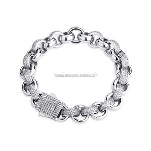 RB GEMS เครื่องประดับฮิปฮอป ไมอามี สร้อยข้อมือแบบ Cuban Link ประดับเพชรทรงหัวใจขนาด 20 มม. ชุบทองคำแท้ 14K พร้อมใบรับรอง GIA - Product Image 5
