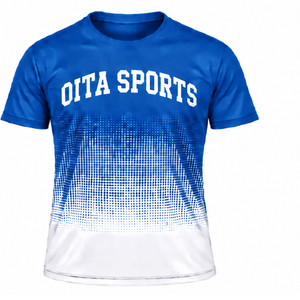 Royal Blue and <b>White</b> Gradient Sublimation T <b>Shirt</b> <b>Men</b> <b>Short</b> <b>Sleeve</b> Crew Neck Custom Printed Sports Training Performance Athletic - Product Image 1