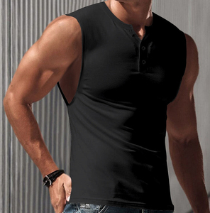 Summer Fashion <b>Men</b> Custom High Quality Fitness Gym Knitted Stringer Muscle Button Tank <b>Top</b> - Product Image 2