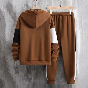 Chándal para hombre de color marrón con bloques de color, con cremallera completa, con capucha, informal, de ajuste regular, de poliéster y algodón, para otoño, con bolsillos laterales - Product Image 2