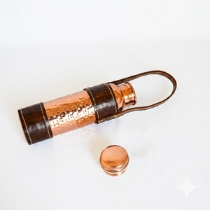 Handmade Pure Copper Water <b>Bottle</b> with Leather Sleeve, 1000ml Hammered Copper <b>Flask</b>, Ayurvedic Health Benefits Sports <b>Bottle</b> - Product Image 3