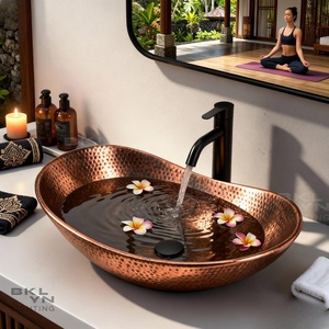 Fregadero de cobre con acabado de lujo, lavabo de cobre, elemento de estilo premium, fregadero de cobre, accesorio de baño exclusivo, lavabo de cobre - Product Image 3