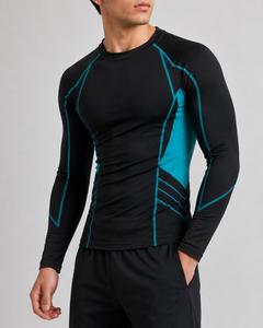 T-shirt de sport pour homme à manches longues noir avec accents turquoise, anti-UV, écologique, séchage rapide, en polyester, pour fitness adulte – Meilleure vente - Product Image 4