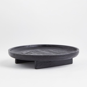 Hot selling <b>round</b> <b>wooden</b> serving tray with handle cut design thick base tray decorative platter for kitchen <b>dining</b> <b>table</b> display - Product Image 2