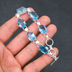 Nueva Pulsera de Topacio Azul Hermosa, Hecha a Mano, Chapada en Plata, Joyería Única, Regalo para Mujer, Elegante Pulsera de Topacio - Product Image 3