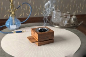 Brûleur d'encens en bois d'olivier, support Madkhan en acrylique, support d'encens rond fait à la main pour la maison et le bureau - Product Image 3