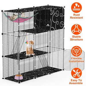 3-Tier DIY Iron Wire Cat Cage Indoor Playpen with <b>Hammock</b> Toy Ball Ladder Cat House Kennel for 1-2 Cats - Product Image 1