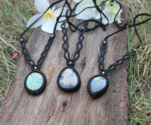 Conjunto de Collares de Macramé de Jade al por Mayor, Colgantes de Jade Natural con Destellos, Cordón Negro, Joyería Clásica de Cristal, Collares Hechos a Mano, Budismo - Product Image 3