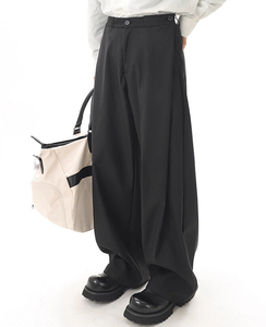 Pantalon de costume large pour homme, coupe décontractée, en polyester et coton de haute qualité, avec logo personnalisé, noir, printemps-automne, style décontracté chic - Product Image 6