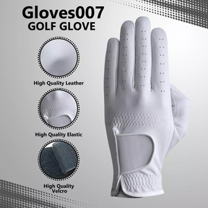 Gant de golf simple pour homme, main gauche, en cuir véritable, blanc et bleu marine, antidérapant, fermeture à pression, anti-UV, doigts entiers, sport - Product Image 5