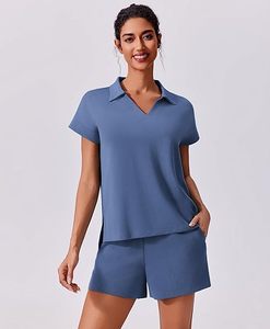 New Design Wholesale 2 Pieces Comfortable Bamboo Spandex Summer Sleepwear <b>Woman's</b> Short Sleeve & short Pajama <b>Sets</b> - Product Image 4