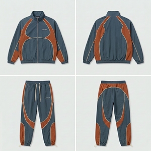 Ensemble de survêtement vintage colorblock avec logo personnalisé pour homme, veste coupe-vent en nylon et pantalon, deux pièces, streetwear, sportswear - Product Image 1