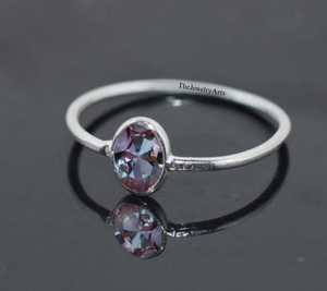 Tiny Lab Purple Alexandrite Oval Cut VVS Clarity Gemstone Vintage Sterling Silver Prong Set Solitaire Wedding Party Gift <b>Ring</b> - Product Image 4