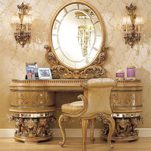 Royal European Style Solid Mahogany Dressing <b>Table</b> with <b>Mirror</b> Oval Gold Hand Carved <b>Vanity</b> Set Bedroom Furniture Luxury - Product Image 2
