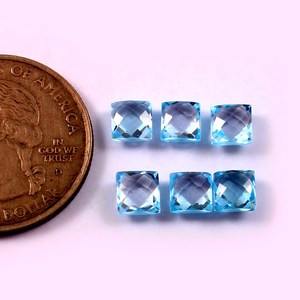 พลอยโทแพซสีฟ้าธรรมชาติขนาด 6x6 มม. รูปทรงสี่เหลี่ยมแบบบริโอเล็ตต์ ลายตารางหมากรุก ขนาดปรับเทียบแล้ว สำหรับทำเครื่องประดับ ขายส่งจำนวนมาก - Product Image 1