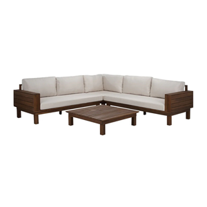 Ensemble de canapé d'angle en teck de luxe pour l'extérieur avec table basse pour villa, hôtel, patio, jardin - Product Image 1