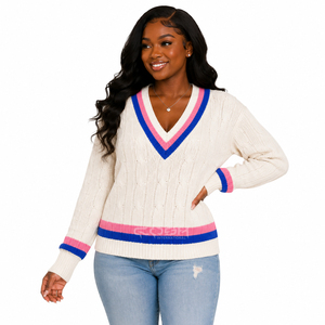 Cardigan côtelé unisexe surdimensionné Cosh International de différentes couleurs, style preppy élégant à col en V - Product Image 3