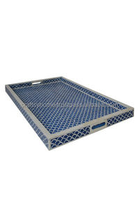Bandeja decorativa de resina MDF de estilo moderno de tamaño personalizado bandeja de servicio con incrustaciones indias bandeja de incrustaciones de hueso para restaurante en casa exportador de fabricante - Product Image 5