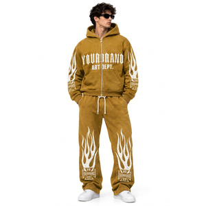 ชุดวอร์มผ้าฟลีซคอตตอนพิมพ์ลาย GSM หนานุ่มสำหรับผู้ชาย แบบโอเวอร์ไซส์ พร้อมฮู้ดดี้และกางเกงจ็อกเกอร์ สไตล์วิทยาลัยพร้อมตัวอักษร - Product Image 4
